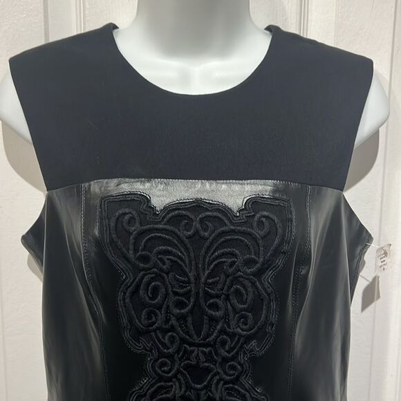 Rachel Roy Black Leather and Fabric Fit & Flare‎ Sleeveless Dress Size 8 NWT - Picture 2 of 15